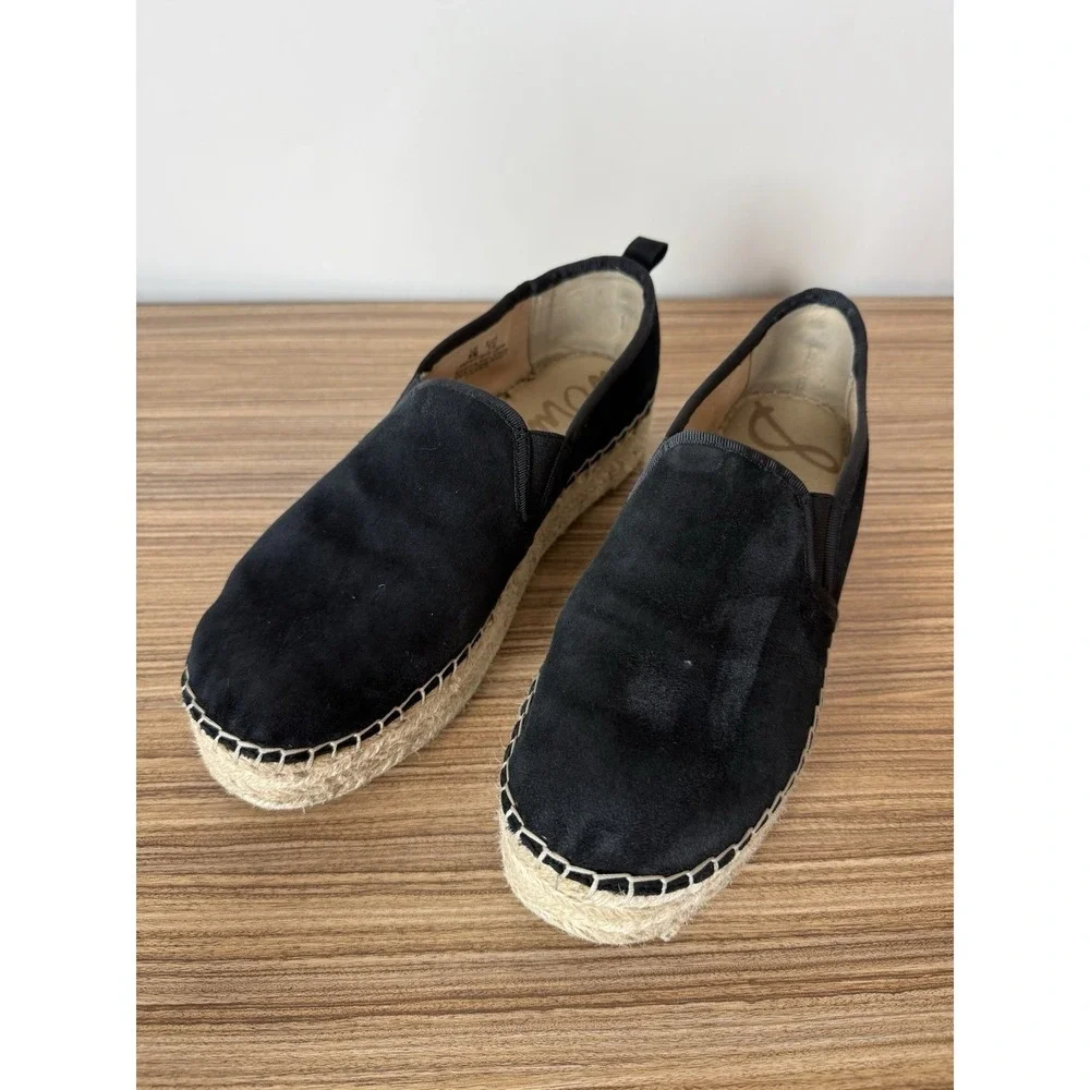 Sam Edelman Black Suede Carrin Espadrille Flats Slip On Casual Shoes Size 8